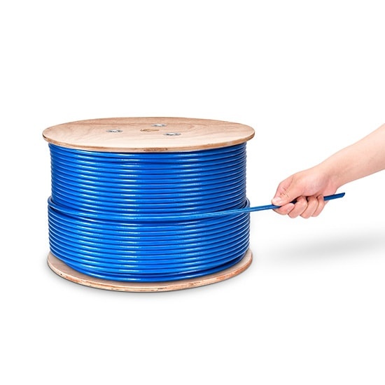 Cat6 Ethernet Bulk Cable, 1000ft (305m), 23AWG Solid Pure Bare Copper Wire, 550MHz, Shielded (SF/UTP), PVC CMR (Blue) Solid Bare Copper PVC 1G Indoor