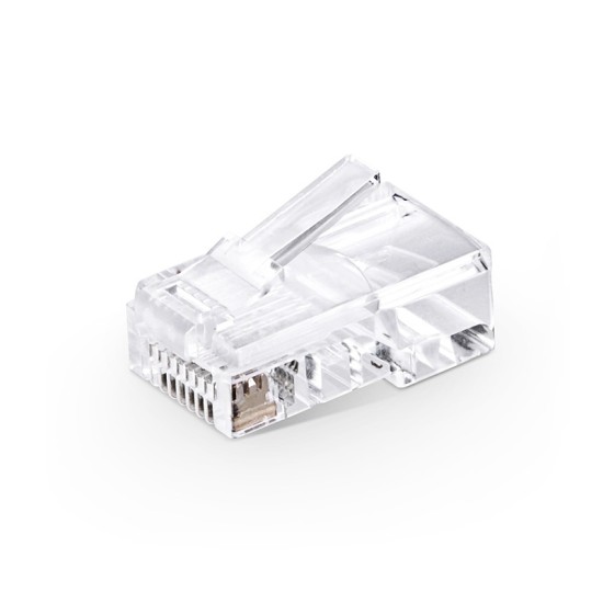 Cat5e RJ45 Pass Through Modular Plugs, Unshielded (UTP) Network Connectors for 24AWG Twisted Pair Solid or Stranded Cable (100/Pack) Solid or Standard 24AWG 8P8C Plastic Housing EZ Crimp