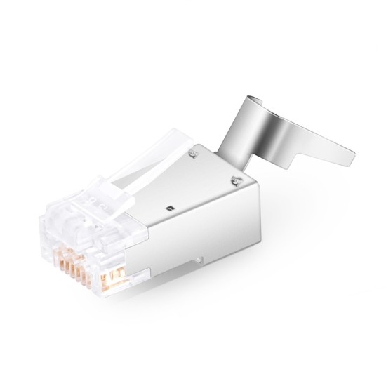 Cat5e RJ45 Pass Through Modular Plugs, Shielded (FTP) Network Connectors for 24AWG Twisted Pair Solid or Stranded Cable (100/Pack) Solid or Standard 24AWG 8P8C Full Metal Grounding Clip EZ Crimp