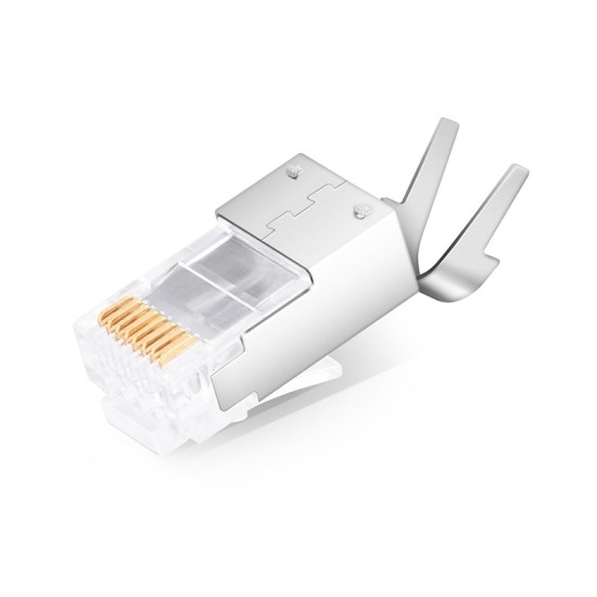 Cat5e RJ45 Pass Through Modular Plugs, Shielded (FTP) Network Connectors for 24AWG Twisted Pair Solid or Stranded Cable (100/Pack) Solid or Standard 24AWG 8P8C Full Metal Grounding Clip EZ Crimp