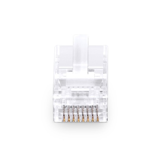 Cat6 RJ45 Pass Through Modular Plugs, Unshielded (UTP) Network Connectors for 24AWG Twisted Pair Solid or Stranded Cable (100/Pack) Solid or Standard 24AWG 8P8C Plastic Housing EZ Crimp