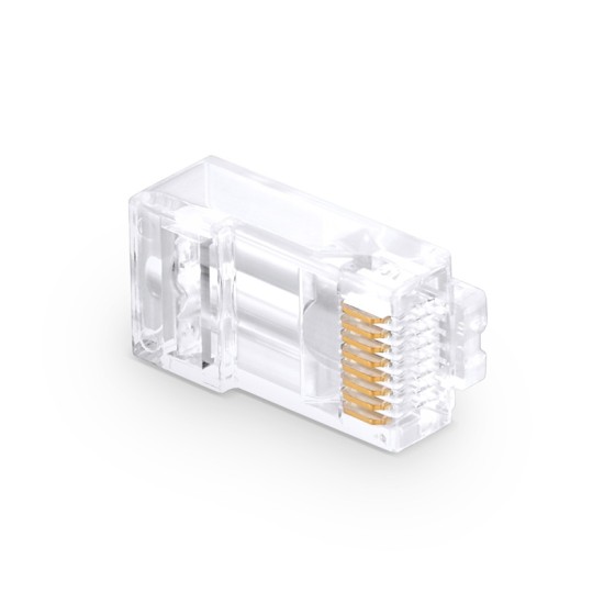 Cat6 RJ45 Pass Through Modular Plugs, Unshielded (UTP) Network Connectors for 24AWG Twisted Pair Solid or Stranded Cable (100/Pack) Solid or Standard 24AWG 8P8C Plastic Housing EZ Crimp