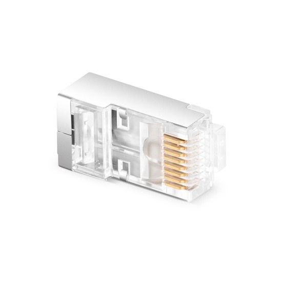 Cat6 RJ45 Pass Through Modular Plugs, Shielded (STP) Network Connectors for 24AWG Twisted Pair Solid or Stranded Cable (100/Pack) Solid or Standard 24AWG 8P8C Full Metal EZ Crimp