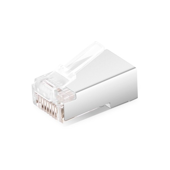 Cat6 RJ45 Pass Through Modular Plugs, Shielded (STP) Network Connectors for 24AWG Twisted Pair Solid or Stranded Cable (100/Pack) Solid or Standard 24AWG 8P8C Full Metal EZ Crimp