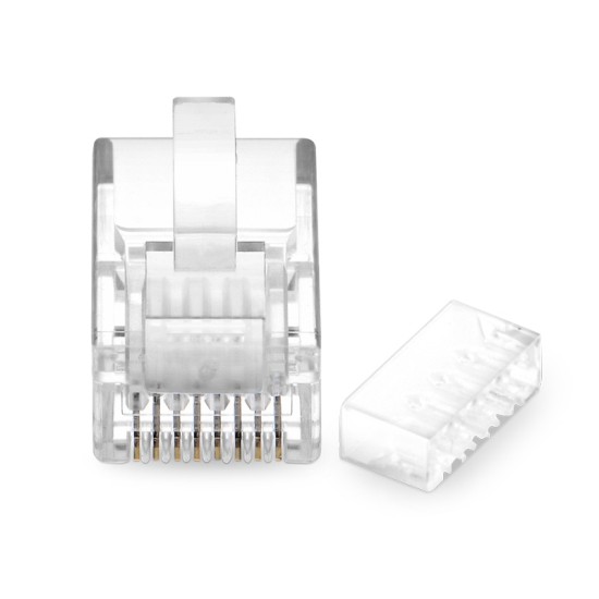 Cat6 RJ45 Standard Modular Plugs (Two-Piece Suit), Unshielded (UTP) Network Connectors for 23~24AWG Twisted Pair Solid or Stranded Cable (100/Pack) Solid or Standard 23-24AWG 8P8C Plastic Housing Load Bar