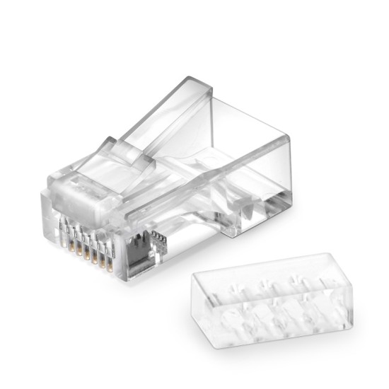 Cat6 RJ45 Standard Modular Plugs (Two-Piece Suit), Unshielded (UTP) Network Connectors for 23~24AWG Twisted Pair Solid or Stranded Cable (100/Pack) Solid or Standard 23-24AWG 8P8C Plastic Housing Load Bar