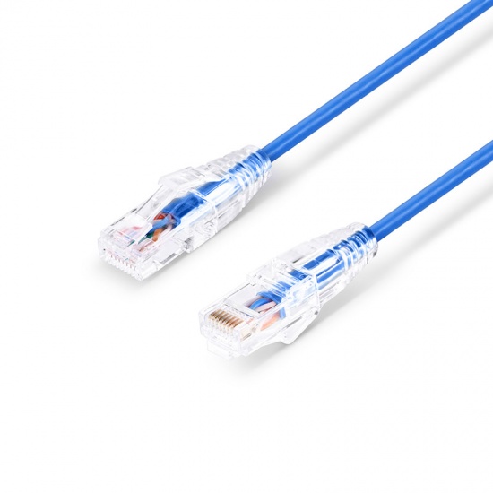 1ft (0.3m) Cat6 Snagless Unshielded (UTP) PVC CM Slim Ethernet Network Patch Cable, Blue Pure Bare Copper PoE++ 550MHz