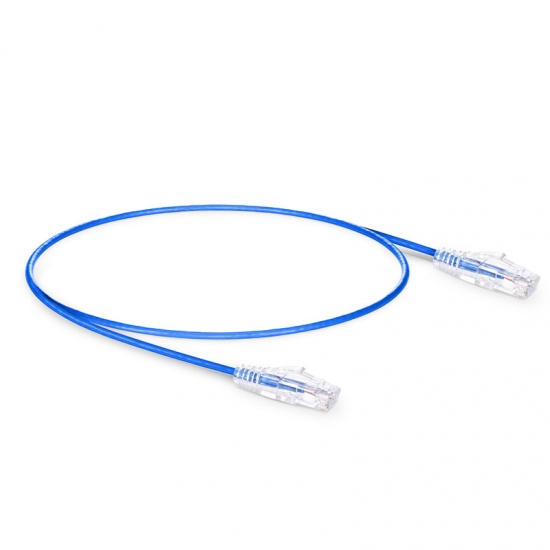 1ft (0.3m) Cat6 Snagless Unshielded (UTP) PVC CM Slim Ethernet Network Patch Cable, Blue Pure Bare Copper PoE++ 550MHz