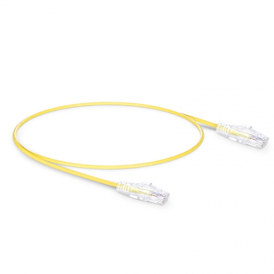 1ft (0.3m) Cat6 Snagless Unshielded (UTP) PVC CM Slim Ethernet Network Patch Cable, Yellow Pure Bare Copper PoE++ 550MHz