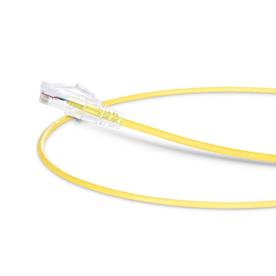 1ft (0.3m) Cat6 Snagless Unshielded (UTP) PVC CM Slim Ethernet Network Patch Cable, Yellow Pure Bare Copper PoE++ 550MHz