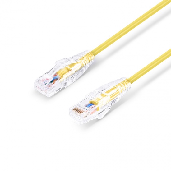 1ft (0.3m) Cat6 Snagless Unshielded (UTP) PVC CM Slim Ethernet Network Patch Cable, Yellow Pure Bare Copper PoE++ 550MHz