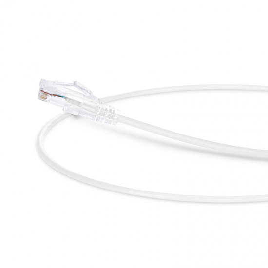 1ft (0.3m) Cat6 Snagless Unshielded (UTP) PVC CM Slim Ethernet Network Patch Cable, White Pure Bare Copper PoE++ 550MHz