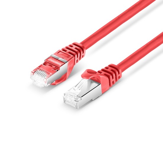 1ft (0.3m) Cat6a Snagless Shielded (SFTP) PVC CM Ethernet Network Patch Cable, Red Pure Bare Copper PoE++ 550MHz